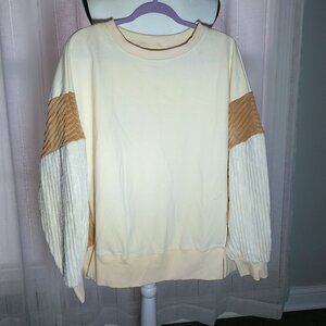 No Tag Long Ribbed Color Blocked Sleeve Scoop Neck Cream Tunic Sweatshirt XL